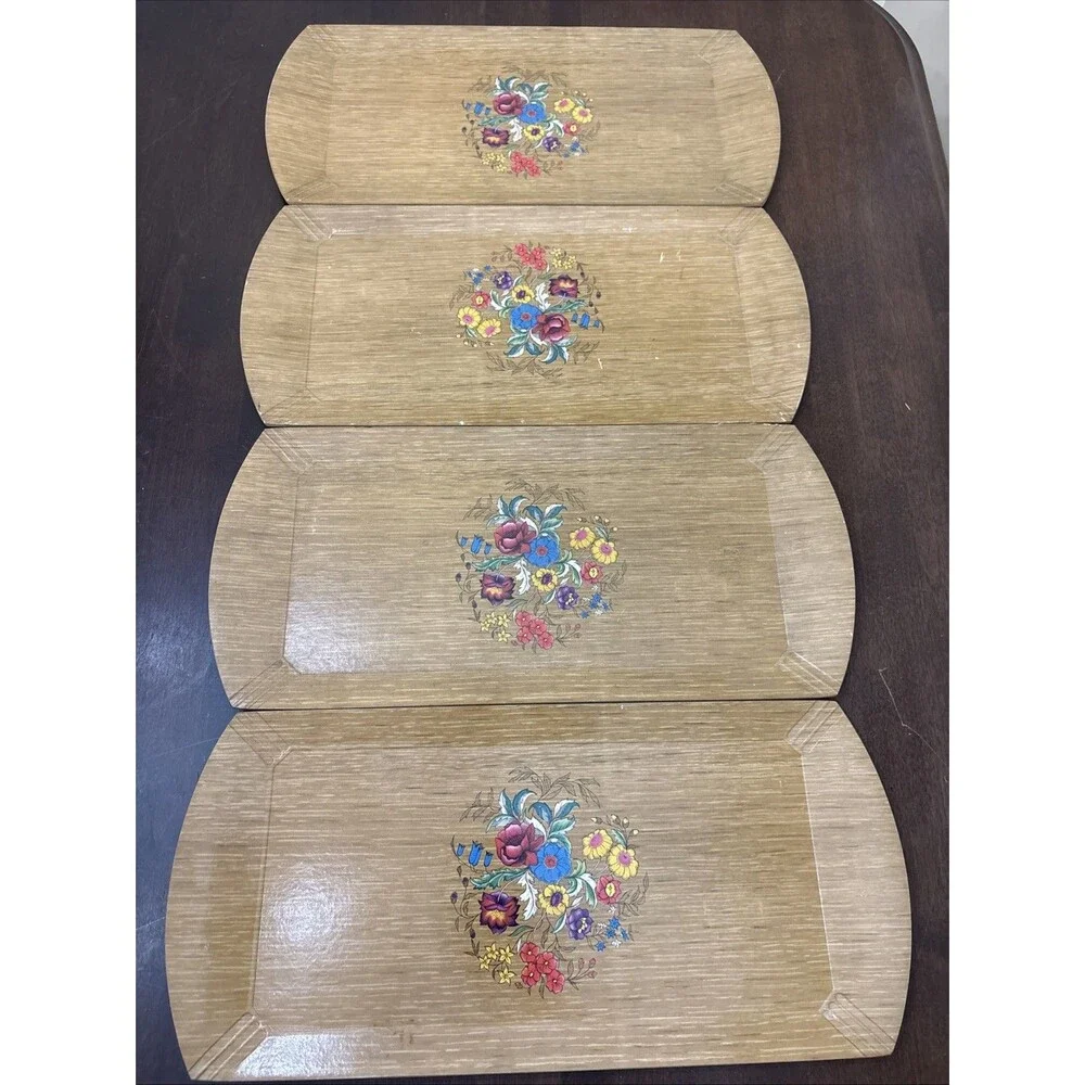 8 Vintage HASKELITE Lap TV Tray Mid Century Modern Buffet Serving Flowers